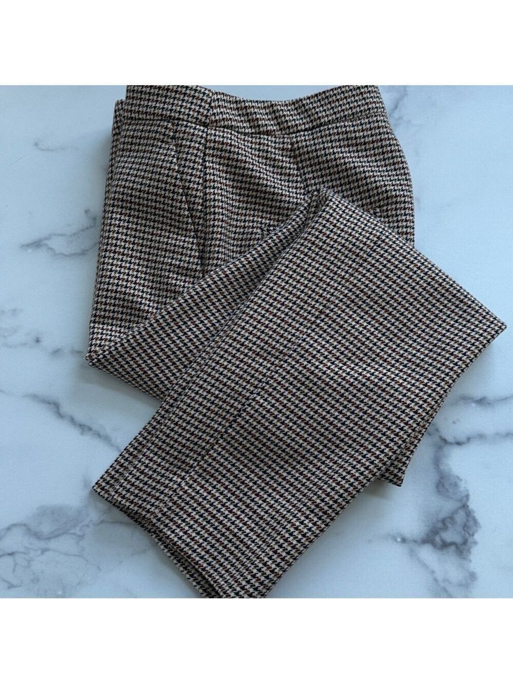 H&M Brown and Beige Houndstooth Patterned Slacks Size US4